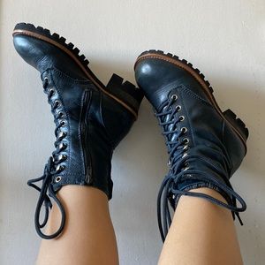 Jeffery Campbell free people navy blue combat boot